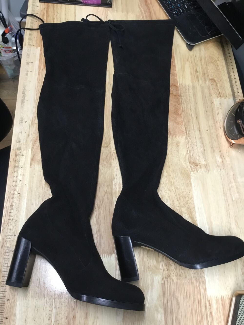 Stuart Weitzman Kirstie 90 Women's 4M Black Suede Over the Knee Round Toe Boots